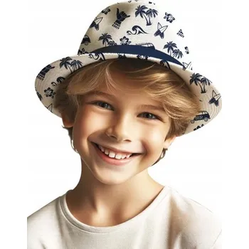 Klobouk KLOBOUK FEDORA MODRÝ HAVAJ PALMY VLNY DOPLNĚK KE KOSTÝMU