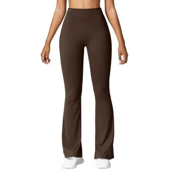 Dámské legíny Dámské módní pevné legíny s pasem do V Push-up efekt Vysoký pas Uplý střih Rozšířené nohavice Elegantní tvarující kalhoty na běžné nošení hnědá XXL