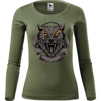 DOBRÝ TRIKO Dámské bavlněné triko Vlčí hlava Velikost: XS, Barva: Khaki