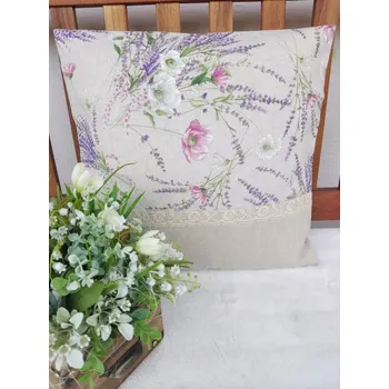 Povlak na polštářek Povlak na polštář - levandule a sasanky s krajkou