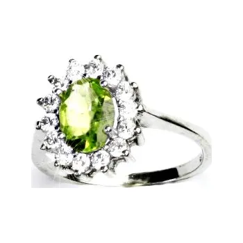 Prsten Zlatý prsten Kate, přírodní olivín a čiré zirkony, bílé i žluté zlato T 1507
