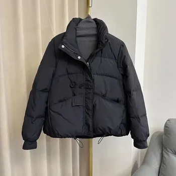 Dámská parka bunda s knoflíky a límcem – zimní model s výplní Barva: Černá, Velikost: S