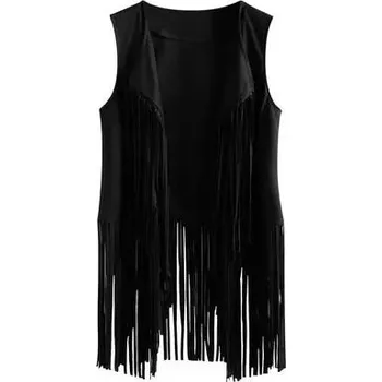 Dámská vesta Dámská kožená vesta s třásněmi Barva: Černá, Velikost: 3XL