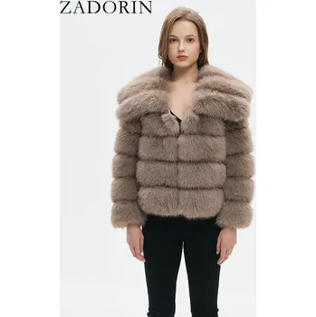 Dámská parka Huňatý kabát z umělé kožešiny s námořnickým límcem Barva: Tmavě Hnědá, Velikost: L