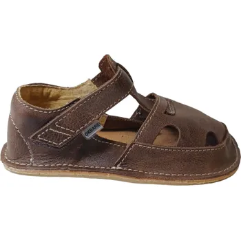 Chlapecké pantofle Dětské kožené barefoot sandálky ITHAKA hnědá 26