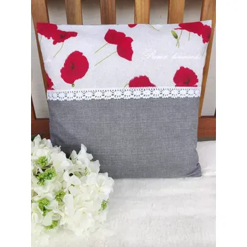 Povlak na dekorativní polštářek Povlak na polštář 40 x 40 cm – Vlčí máky s šedou | Ruční výroba z bavlny