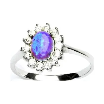 Prsten Stříbrný prsten Kate, syntetický fialový opál,čiré zirkony, T 1507