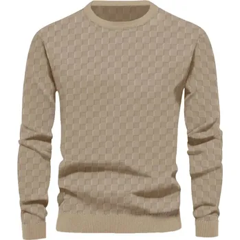 Pánský svetr Pánský kostkovaný svetr s dlouhým rukávem Barva: Khaki, Velikost: L