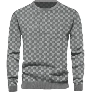 Pánský svetr Pánský kostkovaný svetr s dlouhým rukávem Barva: Šedá, Velikost: 3XL