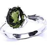 Zlatý prsten , přírodní vltavín 9x7 mm , bílé i žluté zlato - T 1262