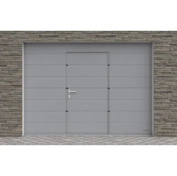 Garážová vrata DoorHan Sekční garážová vrata s dveřmi, barva Silver RAL 9006, Woodgrain, Středová drážka Šířka stavebního otvoru&nbsp;(mm): 2000, Výška stavebního otvoru&nbsp;(mm): 2530