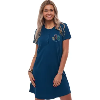 Dámská noční košile Modrozelená noční košilka pro ženy či dívky na knoflíky u krku obrázek trojlístek kapradí 1C3982 zelená xxl