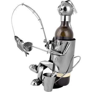 Stojan na víno Dárek pro rybáře Kovový model (Kovový stojan na víno - dárek pro muže rybáře)