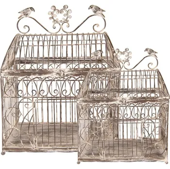 Dekorativní kovová ptačí klec ve vintage stylu Roodborstje (set 2 ks) – 43x29x56 / 35x25x41 cm + doprava zdarma