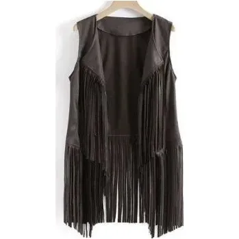 Dámská vesta Dámská kožená vesta s třásněmi Barva: Šedá, Velikost: S