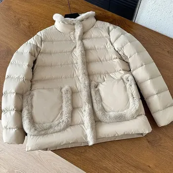 Dámská bunda Péřová bunda s kapsami – lehká, prošívaná, dámská Barva: Khaki, Velikost: M