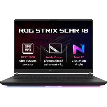 Notebook ASUS NTB ROG Strix SCAR 18 (G835LW-NEBULA034X), Ultra 9-275HX, 18" 2560 x 1600, 16GB, 2TB SSD, RTX 5080, W11 Pro, Black