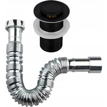 Sifon Flexibilní umyvadlový sifon chrom + zátka klik klak černý bez přepadu