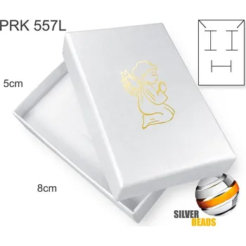 Dárková krabička Krabička na šperky. Materiál papír+mašle . Ozn. PRK 557L. Velikost 8x5cm. Barva BÍLÁ s potiskem modlícího se ANDĚL (zlatá barva).