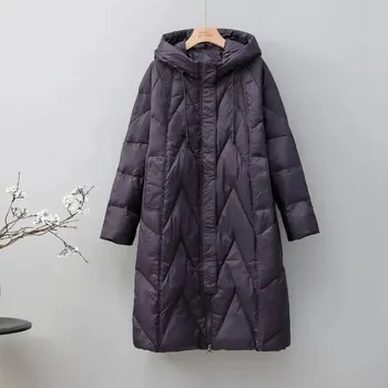 Dámská parka dámská zimní bunda s péřovou výplní a kapucí Barva: Fialová, Velikost: S