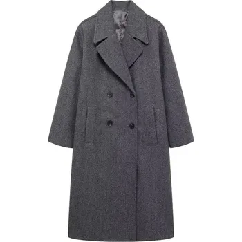 Dámský kabát Dámský volný kabát z vlněné směsi v minimalistickém stylu Barva: Šedá, Velikost: XS