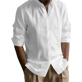 Pánská košile Pánská lněná košile s dlouhým rukávem Barva: Bílá, Velikost: 2XL