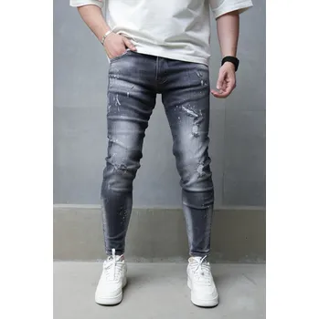 Dámské džíny 2Y Premium Šédé skinny fit džíny Dark Splatter Velikost: 30