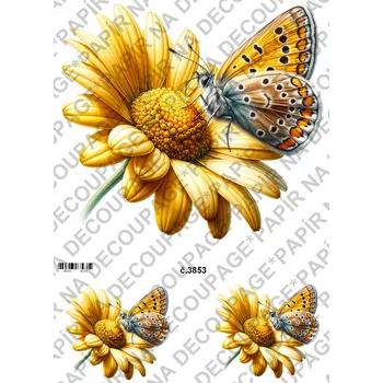 Umělecký papír Rýžový a soft papír na decoupage - Motýl na květině - KB03853 Materiál: Soft, Rozměr: A4
