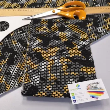 Moraviatex Balíček 1metr - Jednolíc elastický bavlna/Elastan6% digi tisk New Camouflage černo/žlutý (0,29kg)