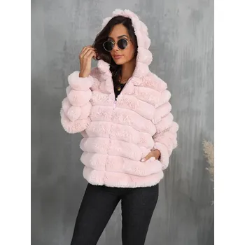 Dámská parka Dámský huňatý kabát z umělé kožešiny se zipem Barva: Růžová, Velikost: 3XL