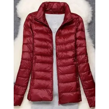 Dámská zimní bunda s prošíváním – ultralehká, péřová, do -10°C Barva: Vínová, Velikost: 7XL