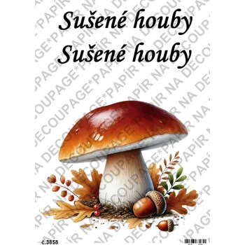 Umělecký papír Rýžový a soft papír na decoupage - Sušené houby - KB03858 Materiál: Soft, Rozměr: A4