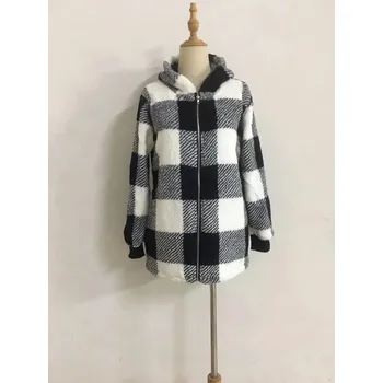 Dámská mikina Dlouhá kostkovaná mikina na zip – volný střih, kapuce, kapsy Velikost: 4XL, Barva (Varianta): Barevná