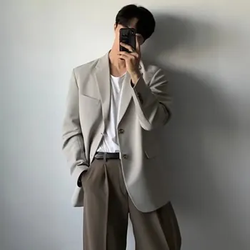 Pánské sako s volným střihem na podzim Barva: Světle Šedá, Velikost: 2XL