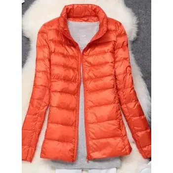 Dámská zimní bunda s prošíváním – ultralehká, péřová, do -10°C Barva: Oranžová, Velikost: 3XL