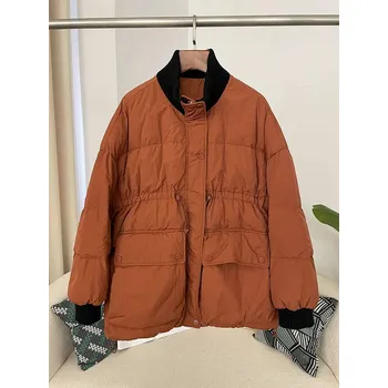 Dámská parka Dámská péřová bunda – stojáček, volný střih, 50 % kachního peří Barva: Oranžová, Velikost: ONE SIZE