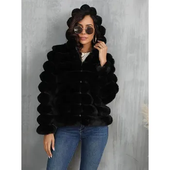 Dámská parka Dámský huňatý kabát z umělé kožešiny se zipem Barva: Černá, Velikost: S