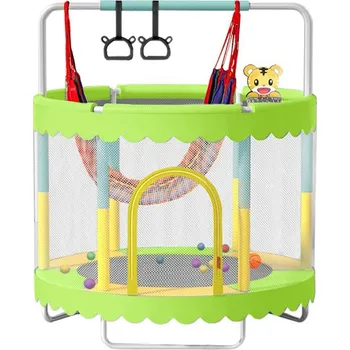 Trampolína Dětská trampolína SEDCO 150 cm s ochrannou sítí,houpačkou a vybavením Zelená