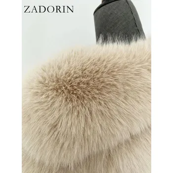 Dámská parka Huňatý kabát z umělé kožešiny s námořnickým límcem Barva: Khaki, Velikost: S