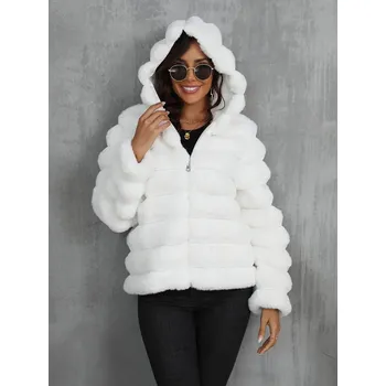 Dámská parka Dámský huňatý kabát z umělé kožešiny se zipem Barva: Bílá, Velikost: M