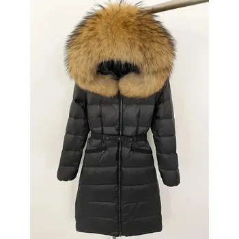 Dámská parka zimní bunda s přírodní kožešinou z mývala a lišky Velikost: M, Barva (Varianta): black natural