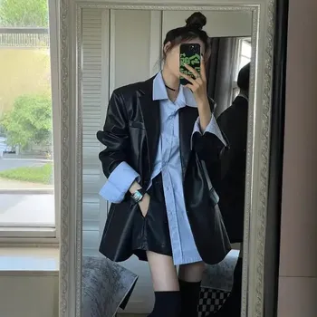 Dámský křivák Dámská kožená bunda – volný model vintage styl Velikost: XL, Barva (Varianta): Blue shirt