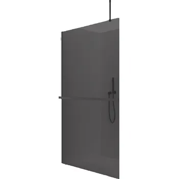 CERANO - Sprchová zástěna Walk-in Onyx Top Round L/P - 10 mm - kulatá vzpěra + polička/držák na ručníky - černá matná, grafitové sklo - 120x200 cm