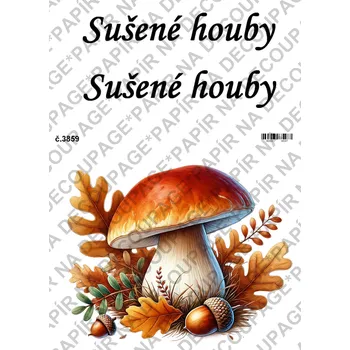 Umělecký papír Rýžový a soft papír na decoupage - Sušené houby - KB03859 Materiál: Soft, Rozměr: A4