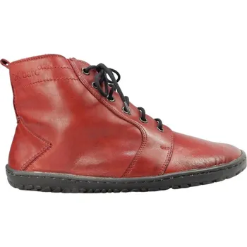 Dámská fitness obuv Dámská zimní kotníčková barefoot obuv na šněrování i zip DEVON červená s vlněnou podšívkou 38