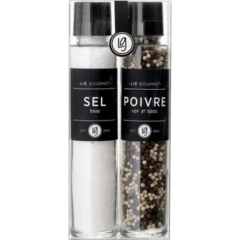 Dárková sada, mořská sůl a černý / bílý pepř, s mlýnky, Lie Gourmet