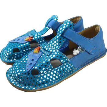 Chlapecké sandály Dětské kožené barefoot sandálky ITHAKA s raketou modrá 28