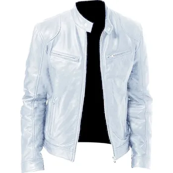 Moto bunda Kožená pánská bunda z PU kůže v motorkářském stylu Barva: Bílá, Velikost: 4XL