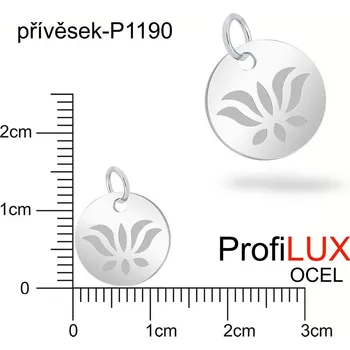 Přívěsek Přívěsek Ocel ozn-P1190 MEDAILON se symbolem LOTOSU velikost pr.12mm tl.1.0mm. Velikost kroužku 5mm. Řada přívěsků ProfiLUX.