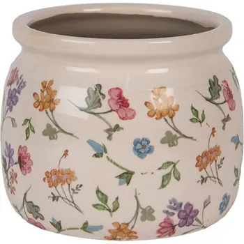 Obal na květináč Keramický květináč se vzorem lučních kvítků Colourful Flowers M – 16x13 cm